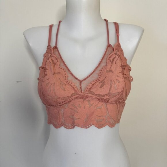 Aerie Bra Bralette Dusty Rose Layered Floral & Star Sheer Feminine Print Sz M - Picture 2 of 11